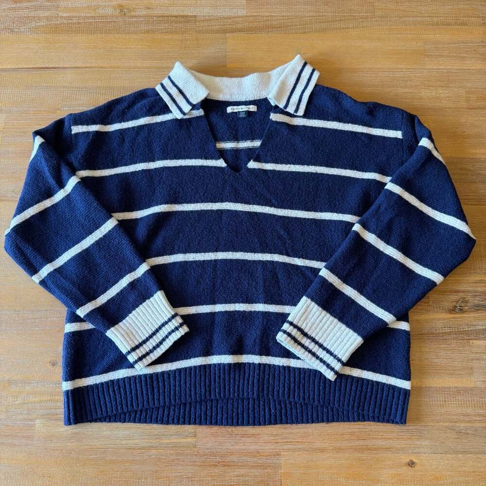 American Eagle Striped Collared Sweater Size M Blue White